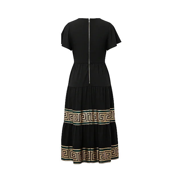 Kirablend Soft Crepe V-Neck Tiered Dress with Flutter Sleeves — Resort Chic