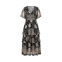 Kirablend Flowy Chiffon V-Neck Tiered Dress with Flutter Sleeves — Vacation-Ready Style