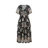 Kirablend Flowy Chiffon V-Neck Tiered Dress with Flutter Sleeves — Vacation-Ready Style