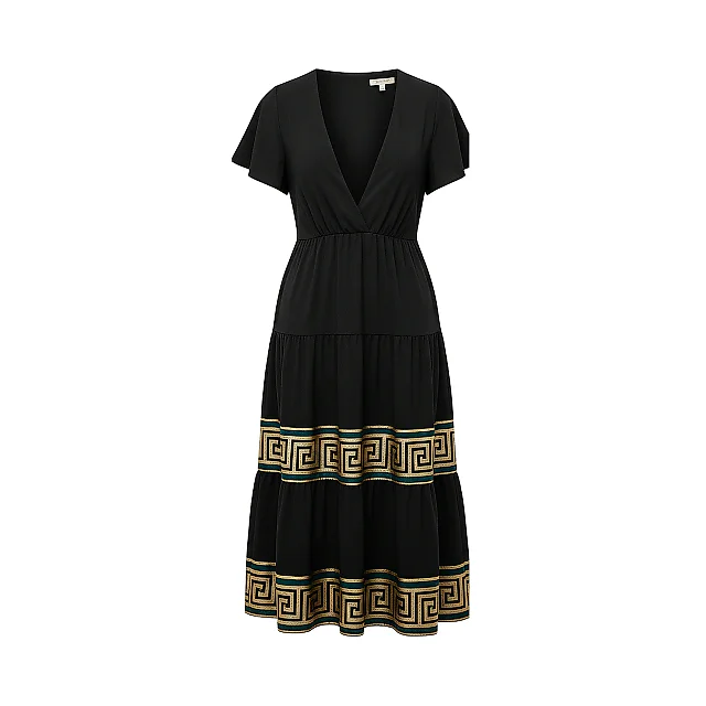 Kirablend Soft Crepe V-Neck Tiered Dress with Flutter Sleeves — Resort Chic