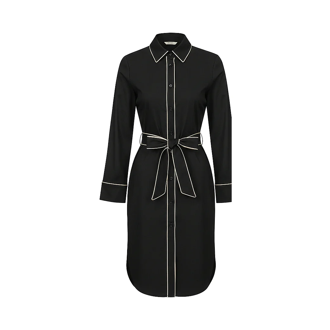 Kirablend Stretch Poplin Collared Shirt Dress with Self-Tie Belt — Office Chic