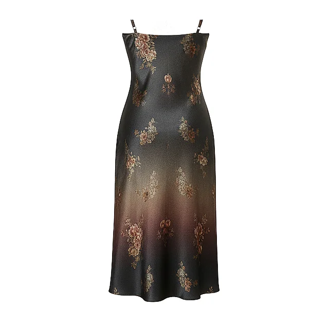 Kirablend Charmeuse Cowl Neck Slip Dress with Damask Print — Cocktail Elegance