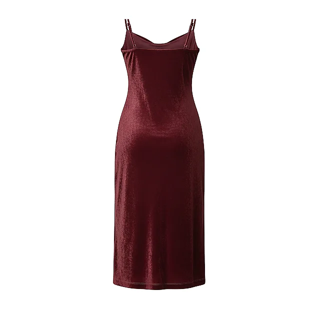 Kirablend Velvet Cowl Neck Slip Dress with Champagne Accent Stitching — Cocktail Elegance