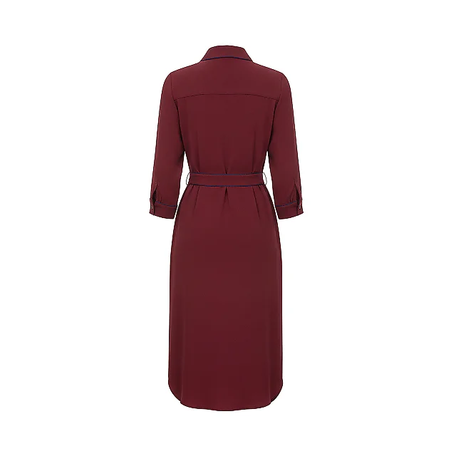 Kirablend Crepe Shirt Collar Midi Shirt Dress with Tie Waist — Office-Ready Elegance