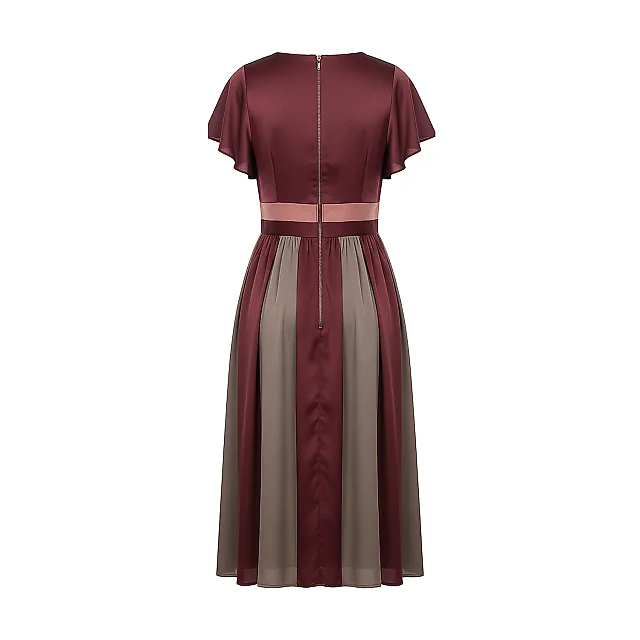 Kirablend Matte Satin V-Neck Drop-Waist Dress with Flutter Sleeves — Cocktail-Ready Style