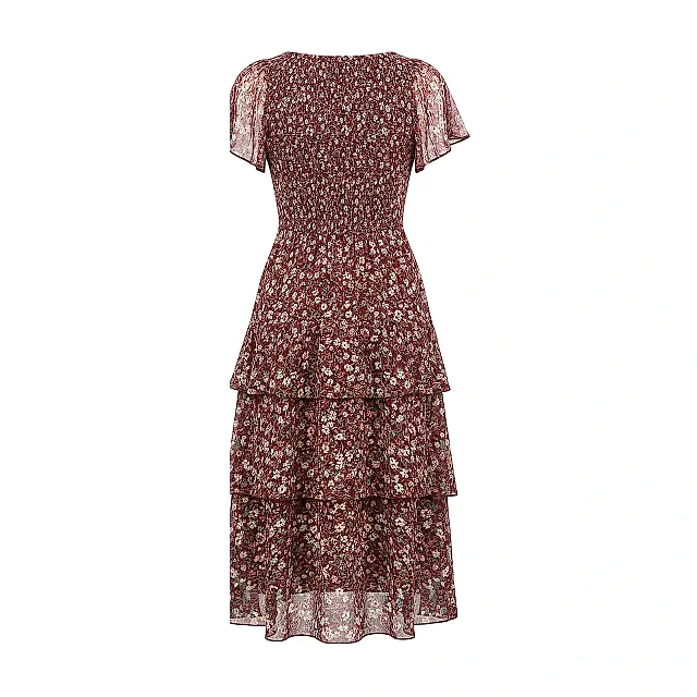 Kirablend Georgette Sweetheart Tiered Dress with Flutter Sleeves — Vacation Ready