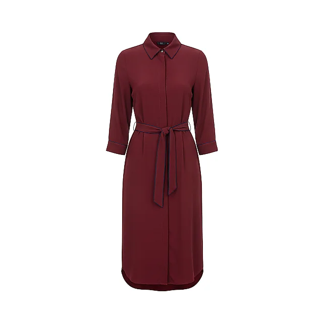 Kirablend Crepe Shirt Collar Midi Shirt Dress with Tie Waist — Office-Ready Elegance