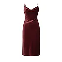 Kirablend Velvet Cowl Neck Slip Dress with Champagne Accent Stitching — Cocktail Elegance
