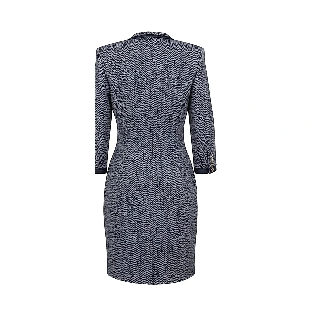 Kirablend Ponte V-Neck Blazer Dress with Herringbone Detail — Office Chic