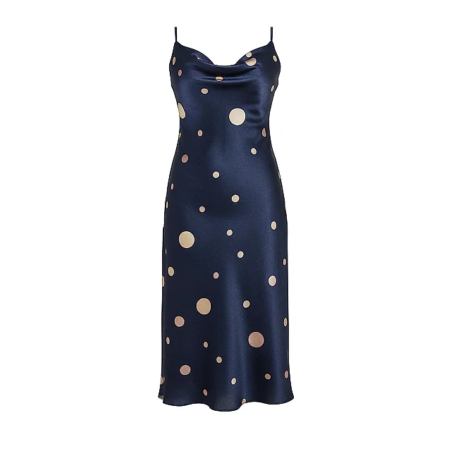 Kirablend Silk Blend Cowl Neck Slip Dress — Effortless Cocktail Elegance