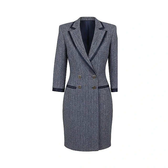 Kirablend Ponte V-Neck Blazer Dress with Herringbone Detail — Office Chic