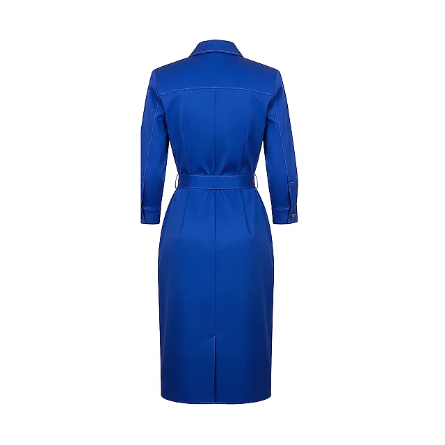 Kirablend Crepe Shirt Collar Midi Shirt Dress with Tie Waist — Office-Ready Elegance