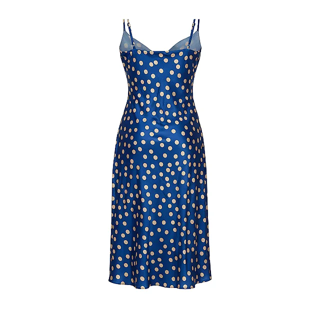 Kirablend Charmeuse Cowl Neck Slip Dress with Polka Dot Print — Perfect for Cocktail Parties