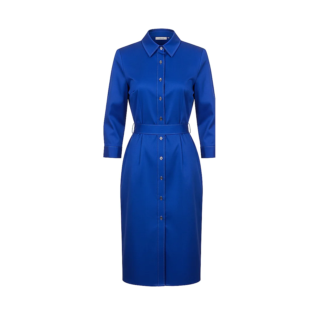 Kirablend Crepe Shirt Collar Midi Shirt Dress with Tie Waist — Office-Ready Elegance