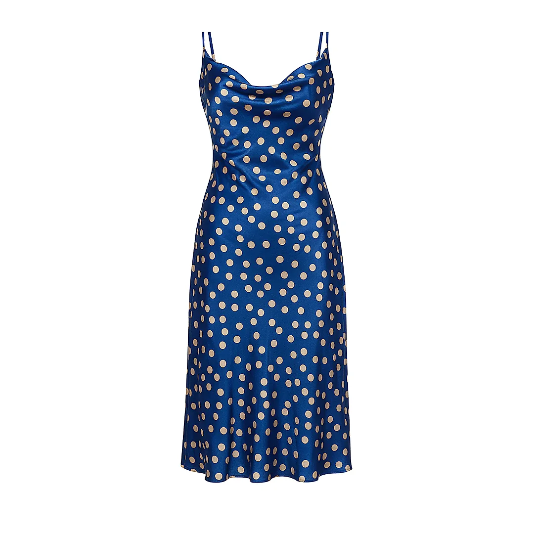 Kirablend Charmeuse Cowl Neck Slip Dress with Polka Dot Print — Perfect for Cocktail Parties