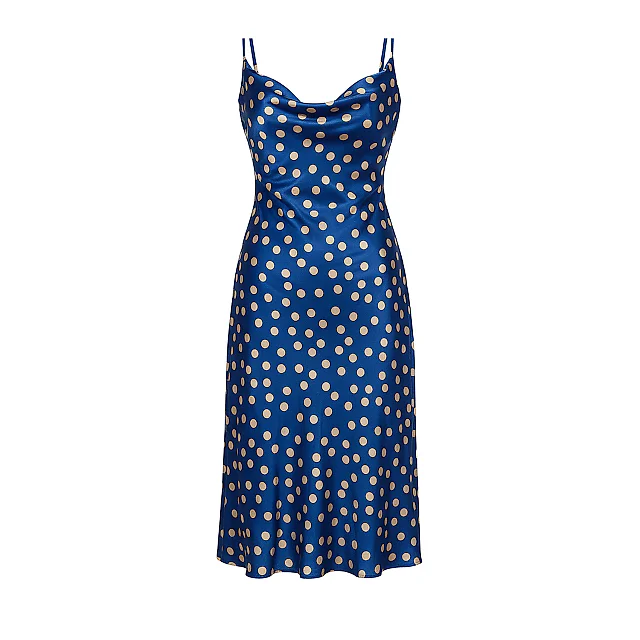 Kirablend Charmeuse Cowl Neck Slip Dress with Polka Dot Print — Perfect for Cocktail Parties