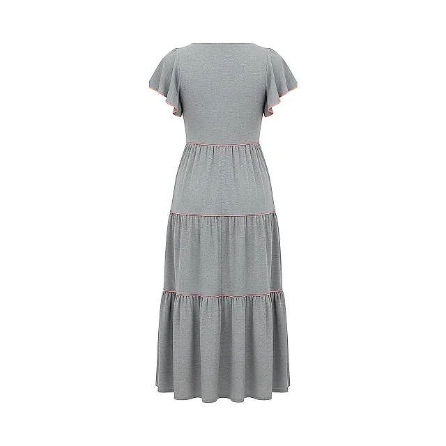 Kirablend Tencel/Lyocell Square Neck Tiered Dress with Flutter Sleeves — Resort-Ready Elegance