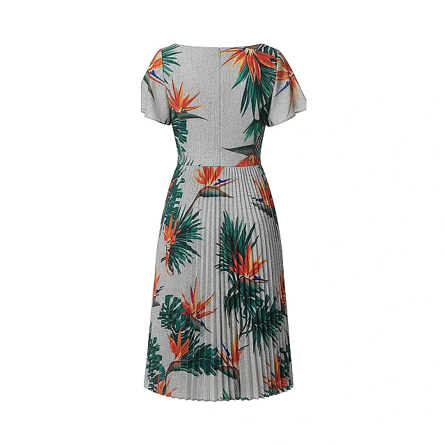 Kirablend Crepe Boat Neck Pleated Dress with Flutter Sleeves — Office Elegance