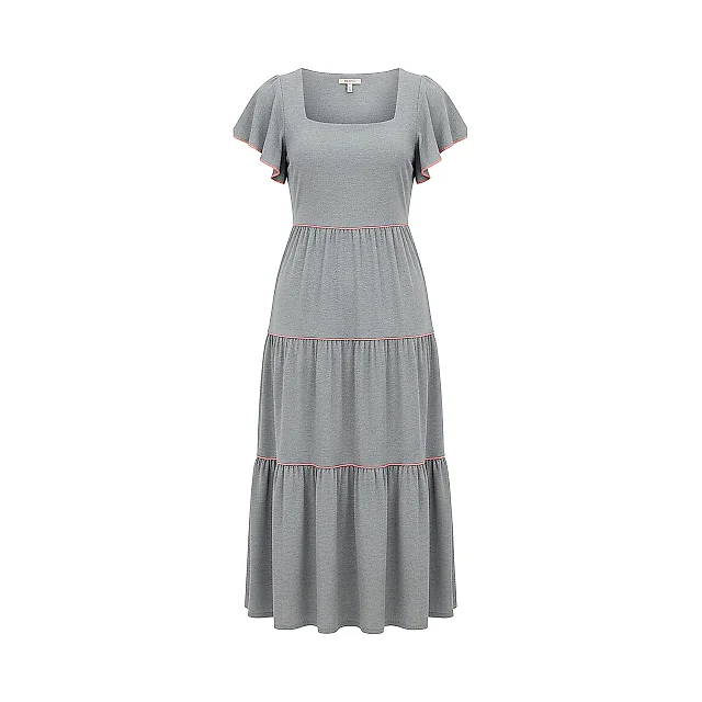 Kirablend Tencel/Lyocell Square Neck Tiered Dress with Flutter Sleeves — Resort-Ready Elegance