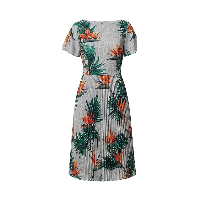 Kirablend Crepe Boat Neck Pleated Dress with Flutter Sleeves — Office Elegance
