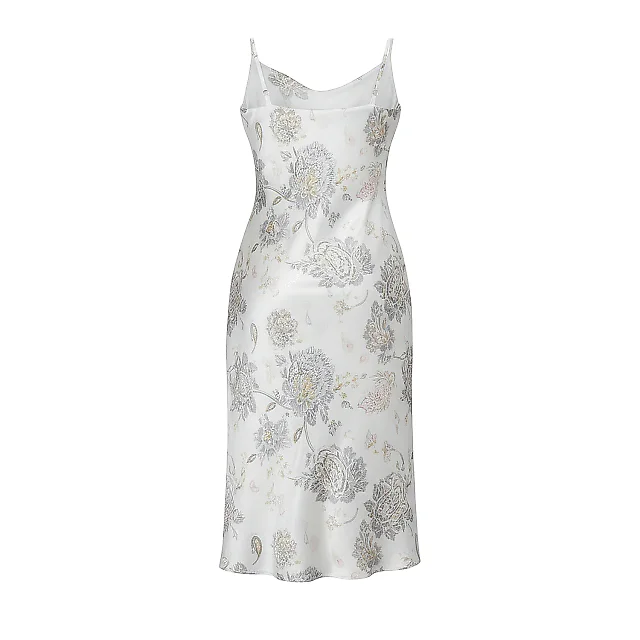 Kirablend Matte Satin Cowl Neck Slip Dress with Paisley Design — Cocktail Elegance