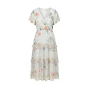 Kirablend Chiffon V-Neck Tiered Dress with Flutter Sleeves — Resort-Ready Style