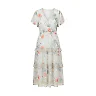 Kirablend Chiffon V-Neck Tiered Dress with Flutter Sleeves — Resort-Ready Style