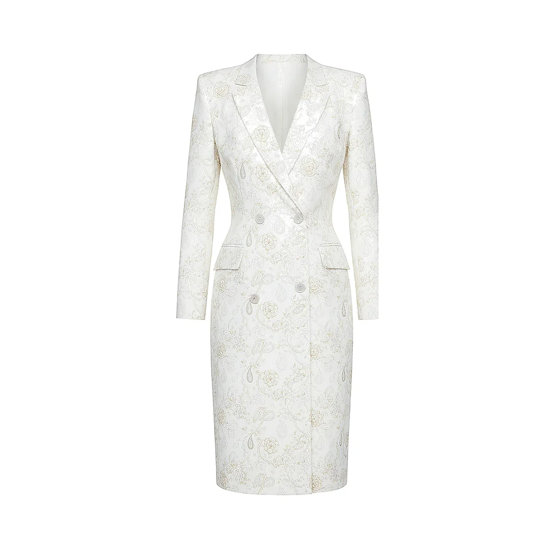 Kirablend Soft Crepe V-Neck Blazer Dress with Paisley Print — Office Elegance
