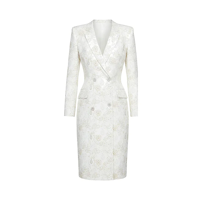 Kirablend Soft Crepe V-Neck Blazer Dress with Paisley Print — Office Elegance