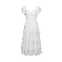 Kirablend Linen Blend Sweetheart Tiered Dress with Flutter Sleeves — Resort Ready Style