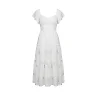 Kirablend Linen Blend Sweetheart Tiered Dress with Flutter Sleeves — Resort Ready Style