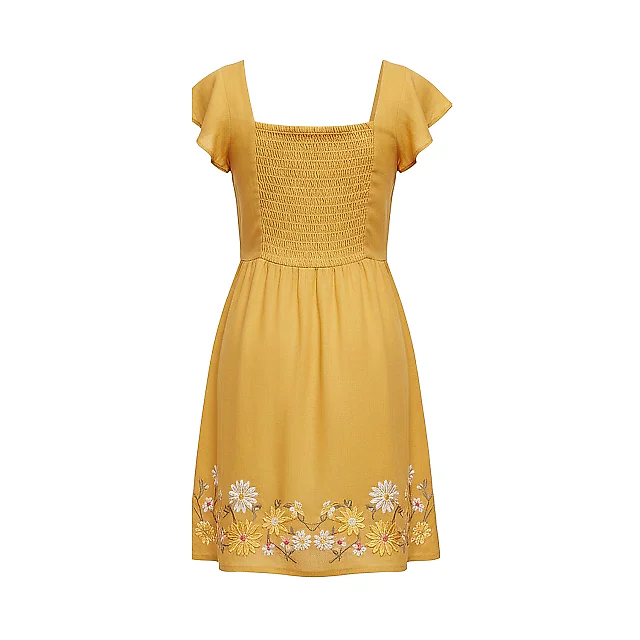 Kirablend Linen Blend Flutter Sleeve Sundress with Smocked Back — Vacation-Ready Style