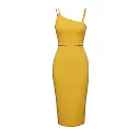 Kirablend Crepe Asymmetric Neck Bodycon Dress with Gold Details — Cocktail Ready Elegance