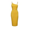 Kirablend Crepe Asymmetric Neck Bodycon Dress with Gold Details — Cocktail Ready Elegance