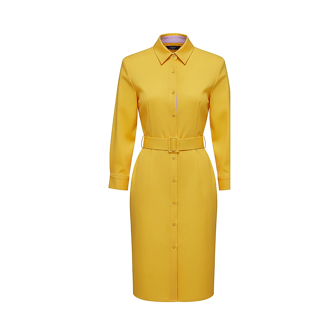 Kirablend Stretch Poplin Collared Shirt Dress with 3/4 Sleeves — Office-Ready Style