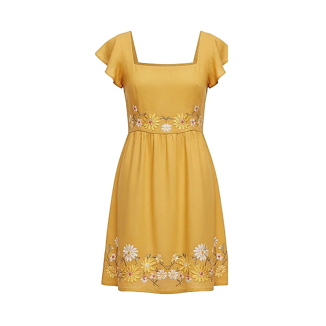 Kirablend Linen Blend Flutter Sleeve Sundress with Smocked Back — Vacation-Ready Style