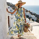 Kirablend Mira Printed Sleeveless A-Line Maxi Sundress with Pockets