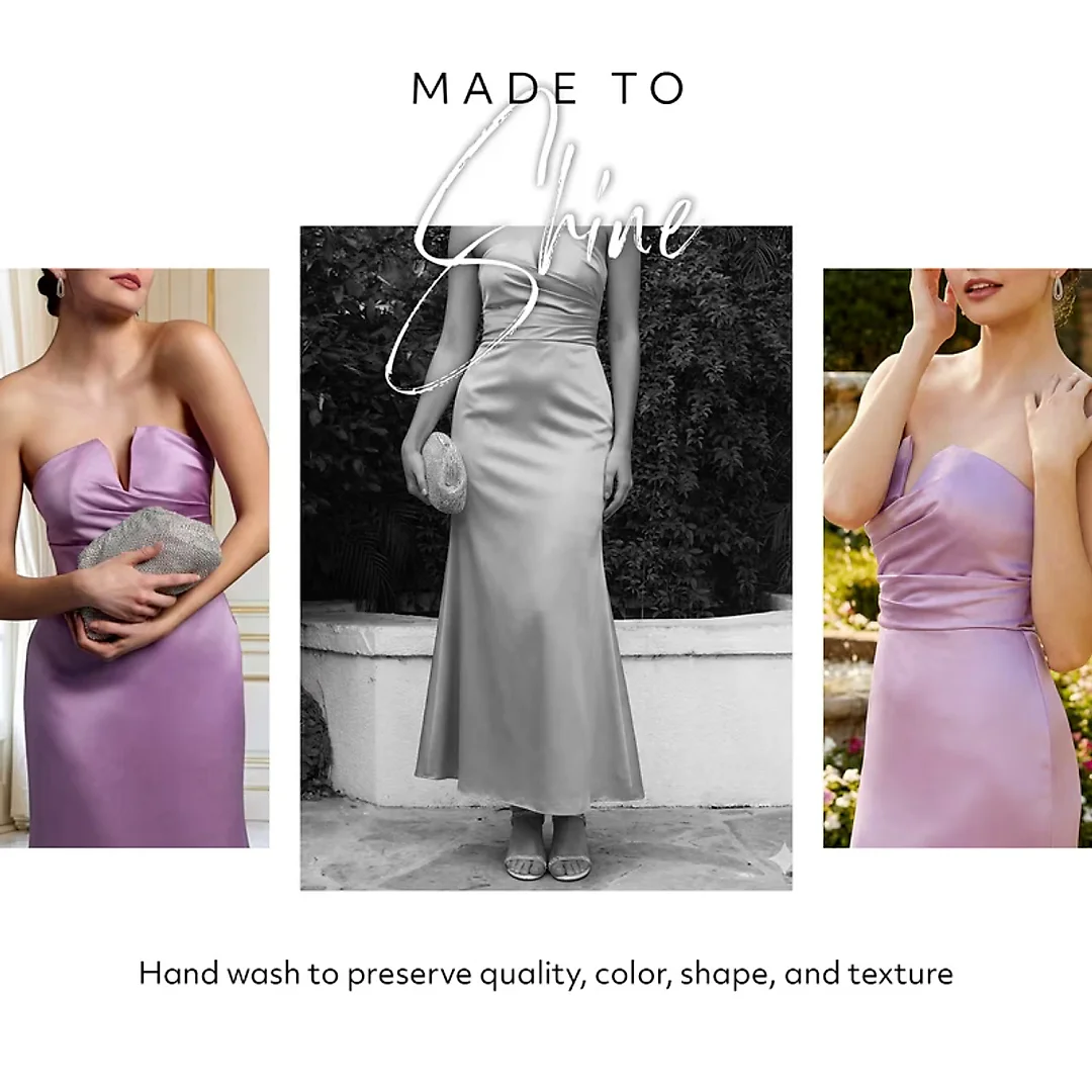 Kirablend Margaux Strapless Satin Ankle Dress with Notch Neckline