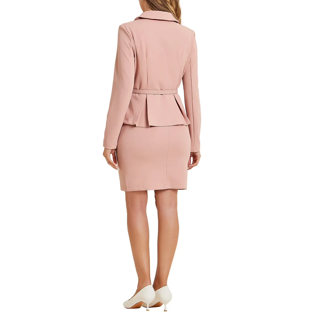 Kirablend Juno Belted Peplum Blazer & Mini Pencil Skirt Set