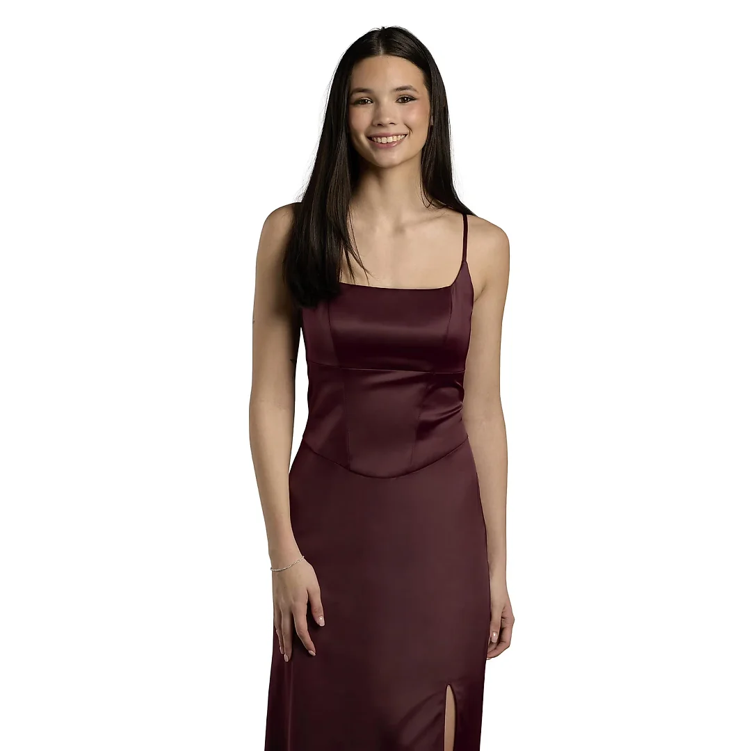 Kirablend Celeste Stretch Satin Basque-Waist Maxi Sheath Dress