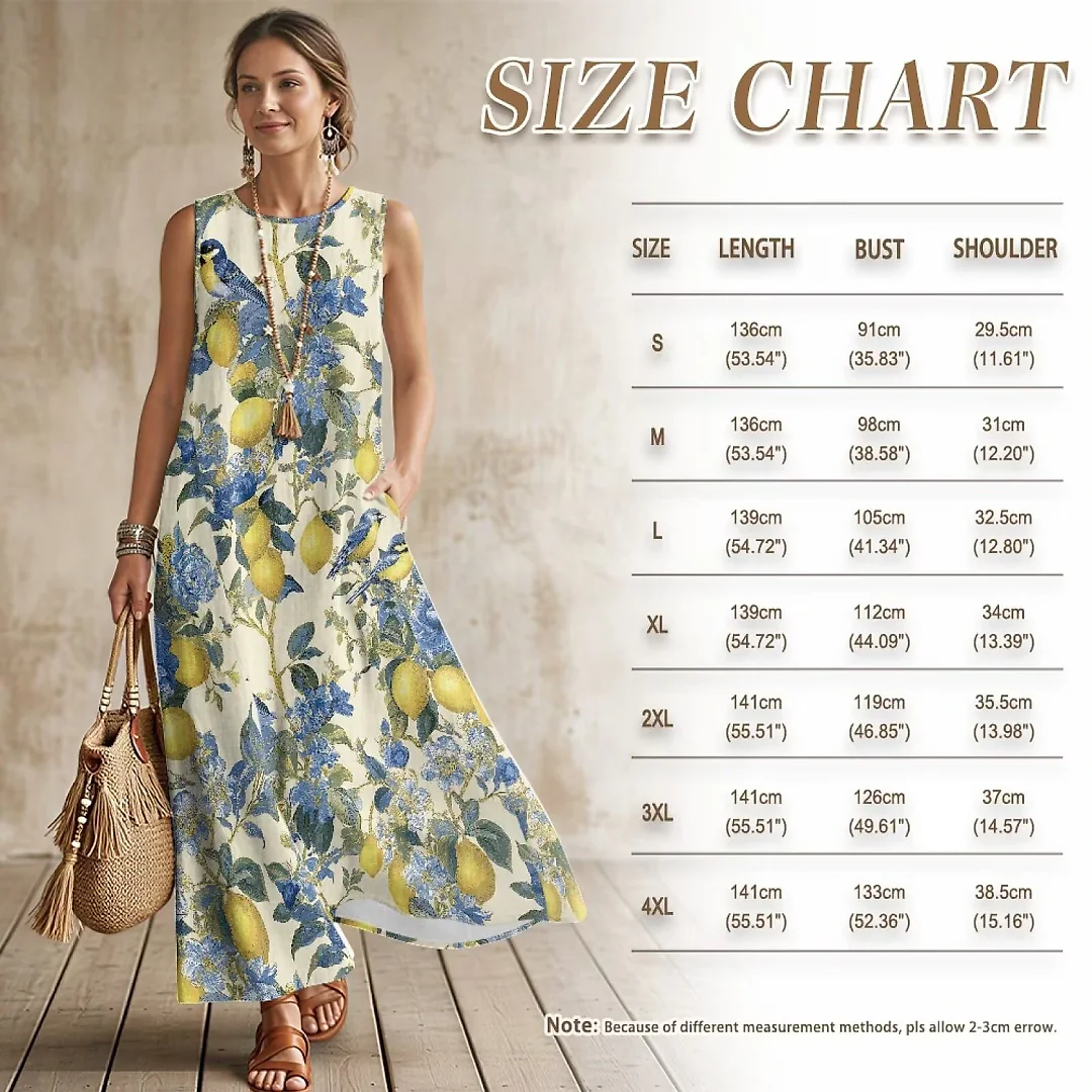Kirablend Mira Printed Sleeveless A-Line Maxi Sundress with Pockets