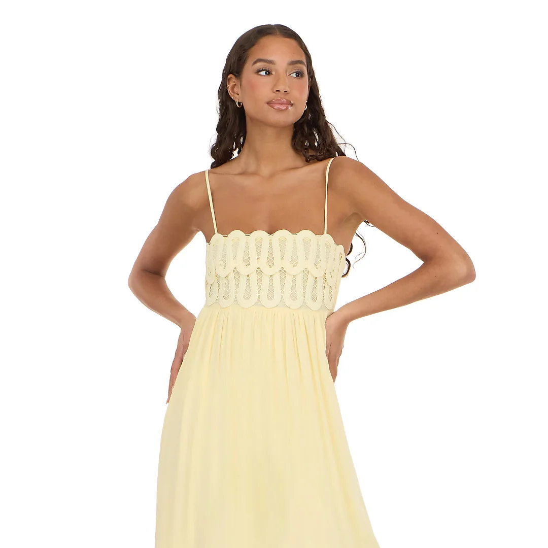 Kirablend Talia Lace-Yoke Tiered Sleeveless Maxi Dress