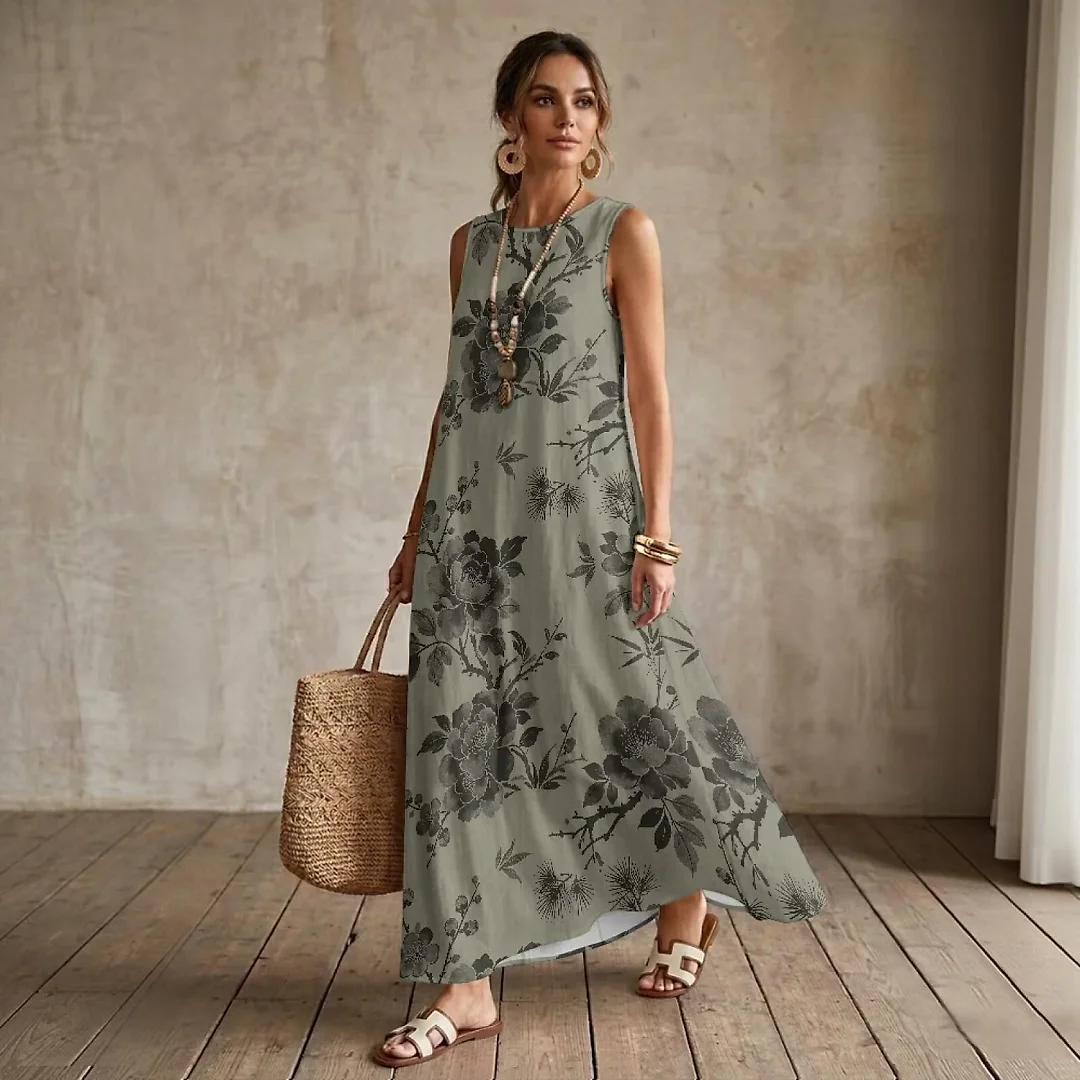 Kirablend Nalani Linen-Look Sleeveless Maxi Dress with Pockets