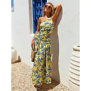 Kirablend Soleil Lemon-Print Halter Open-Back Maxi Dress