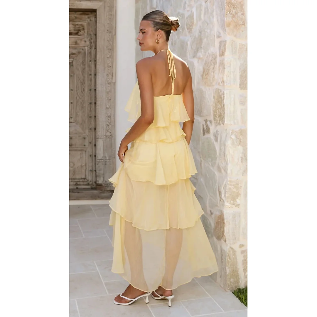 Kirablend Vela Halter Backless Peplum Maxi Dress