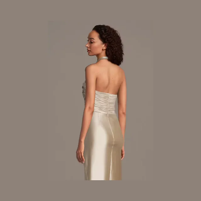 Kirablend Ivy Sculpting Satin Halter Mini Sheath Dress
