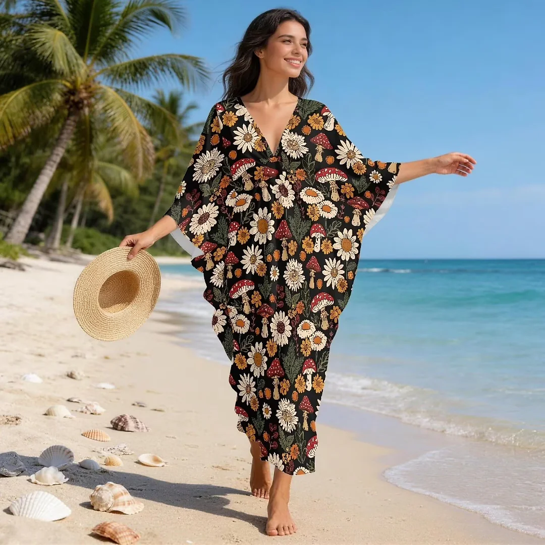 Kirablend Kai Printed Batwing Kaftan Beach Cover-Up Dress
