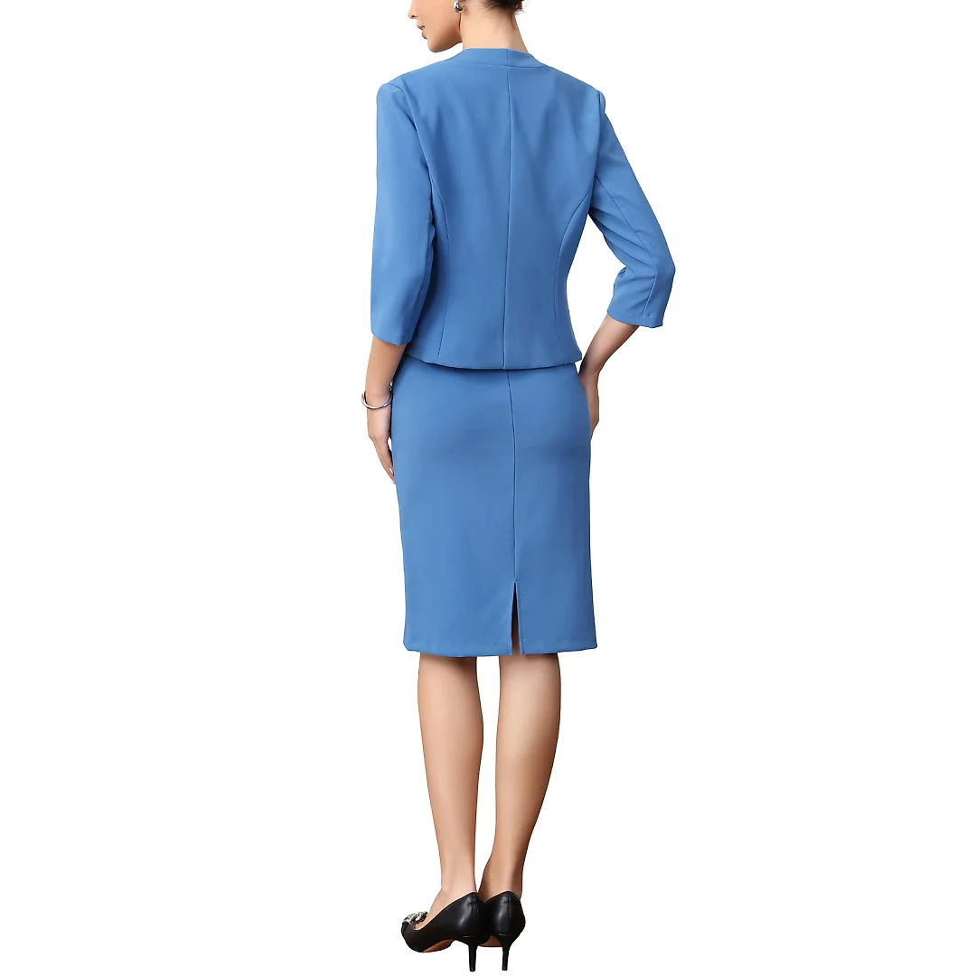 Kirablend Rowan Collarless Blazer & Back-Slit Pencil Skirt Set