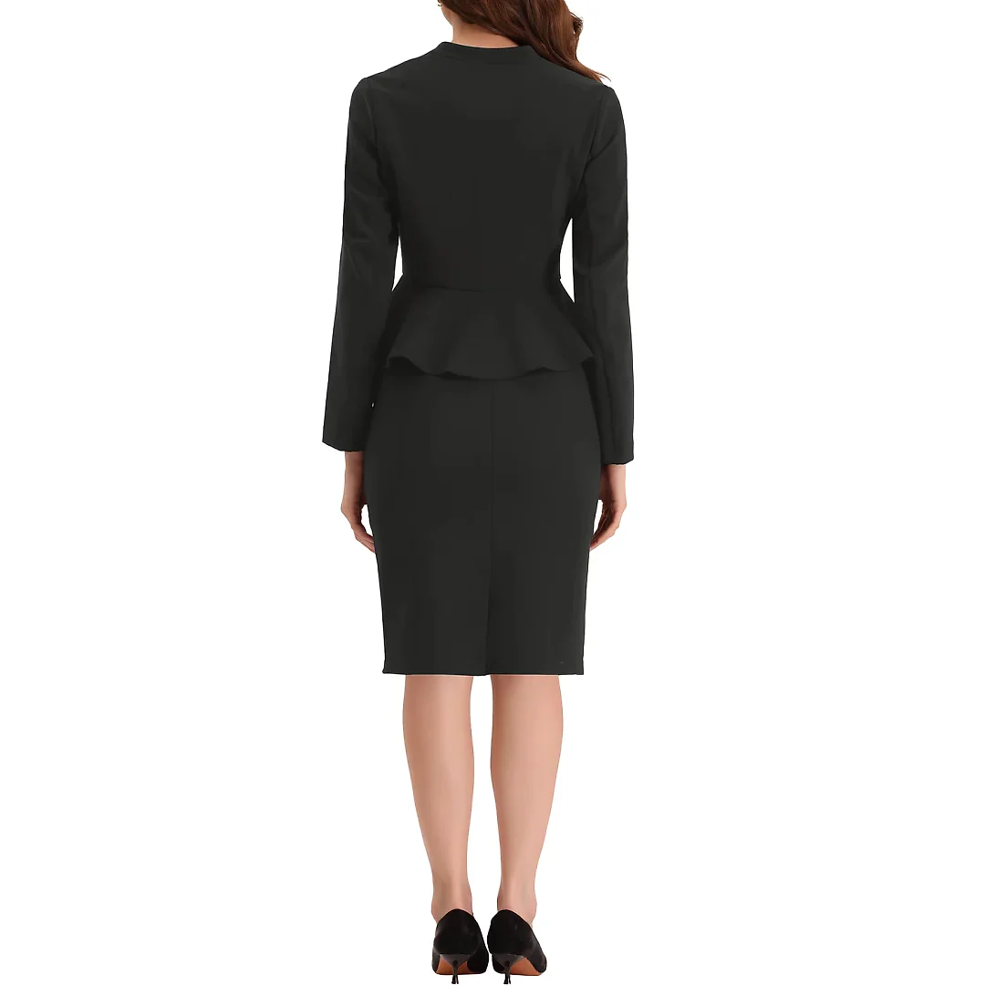 Kirablend Harlow Collarless Peplum Blazer & Pencil Skirt Set