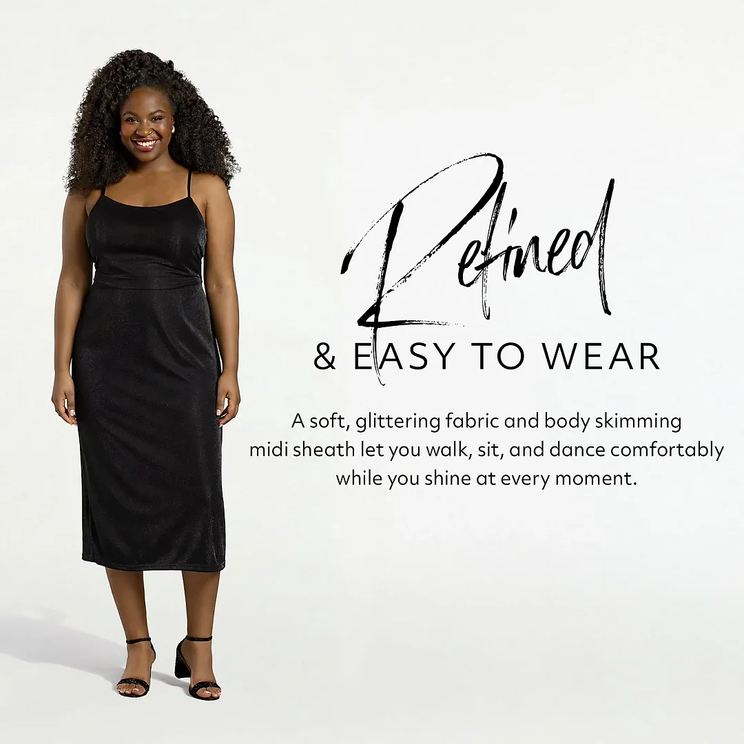 Kirablend Vesper Shimmer Twist-Back Midi Sheath Dress